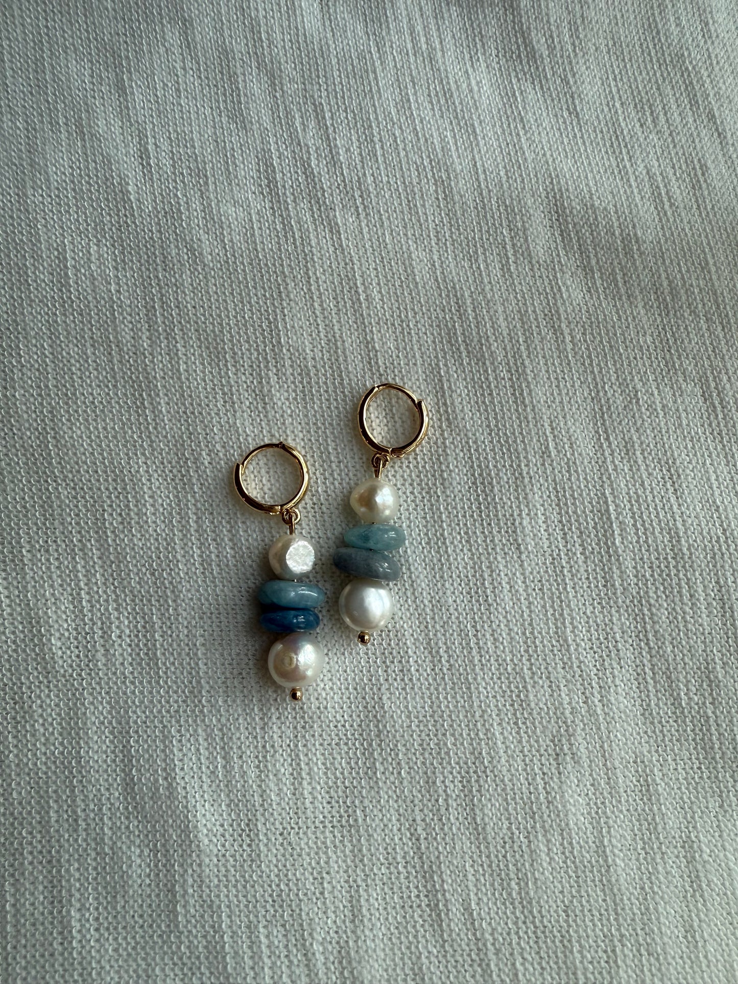 Blue Pearl Gemstone Huggies