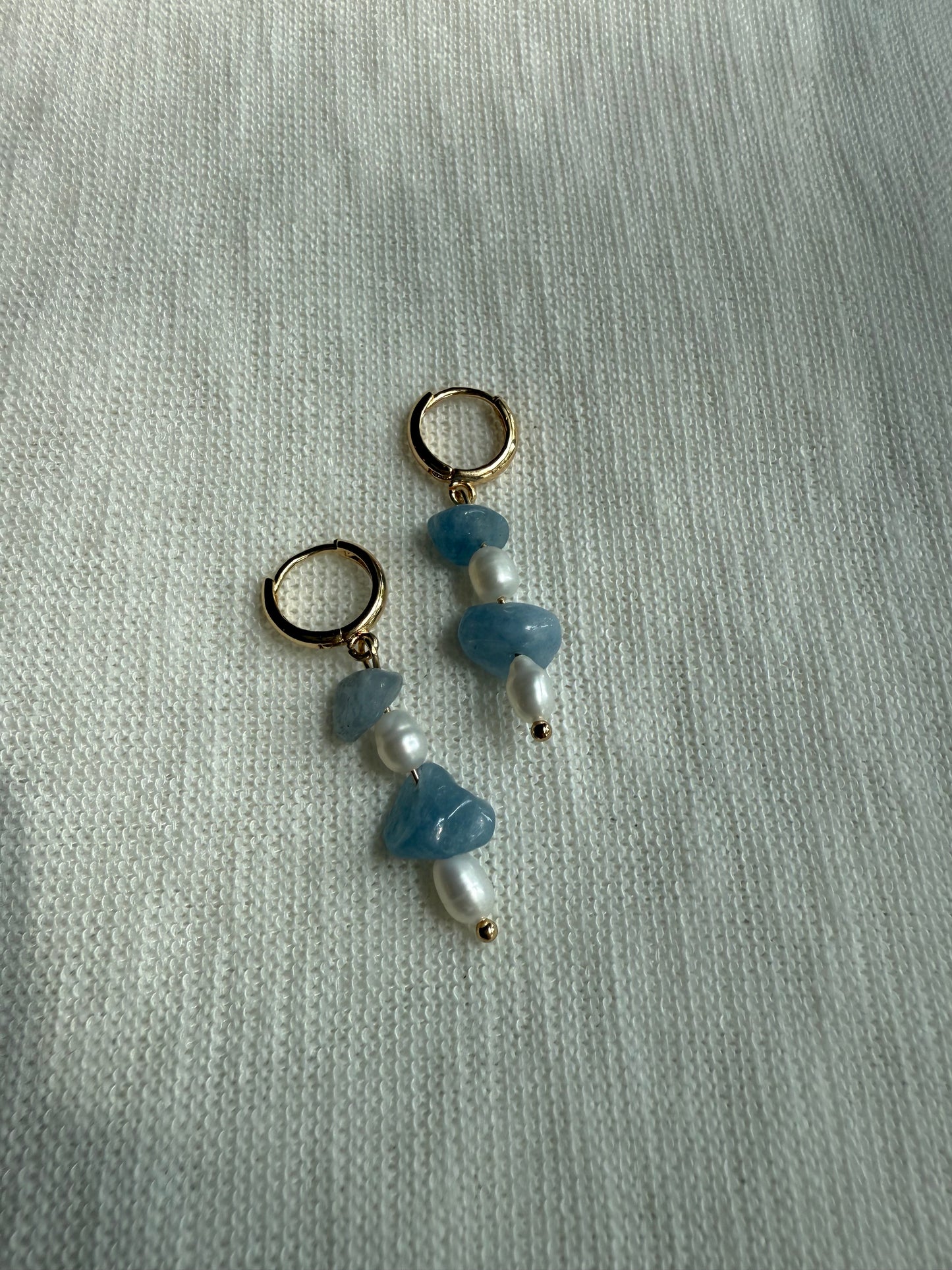 Blue Genstones and Pearl Huggies